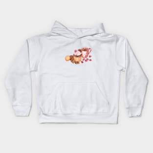 Cupcake and hot chocolate watercolor Kids Hoodie